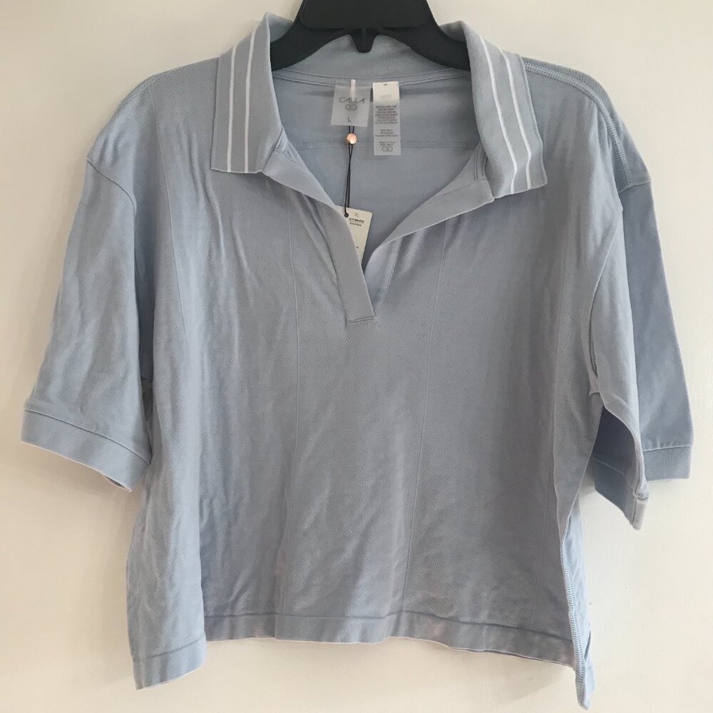 Calia Women's Seamless Tipped Polo in Pale Blue NWT - Picture 5 of 12